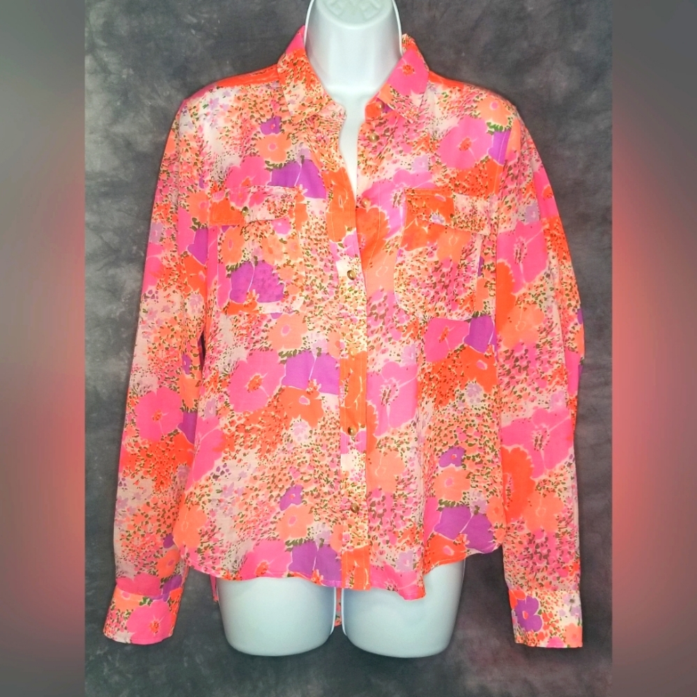 AEO Small Orange & Purple Floral Blouse